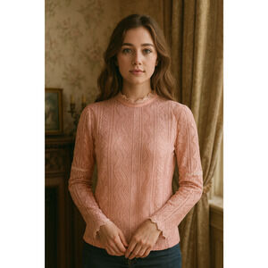 Unbranded Women Coquette Top Small Pink Lace High Neck Prairie Edwardian Peasant